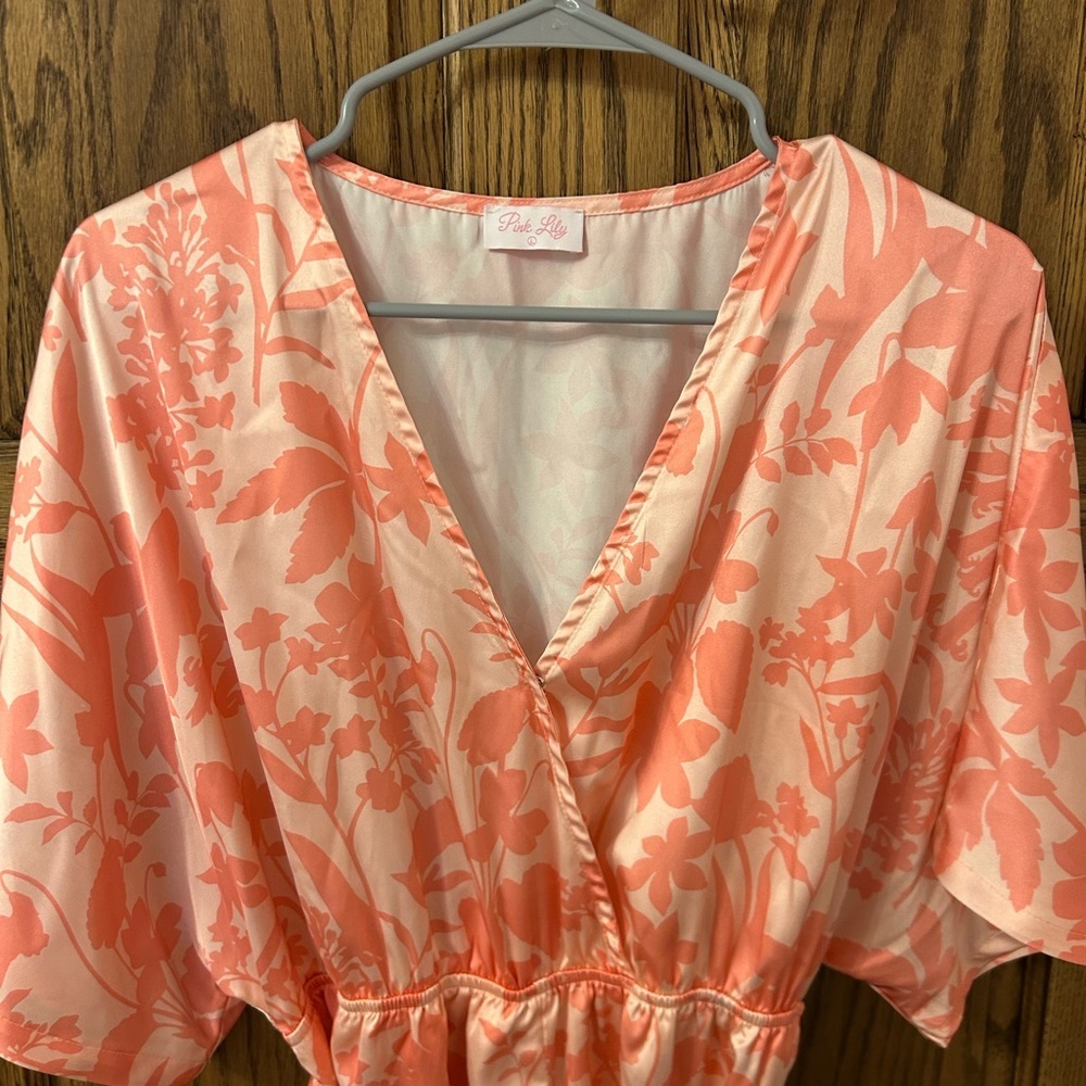 Pink Lily Coral Floral Tropical Romper Large - Picture 2 of 10